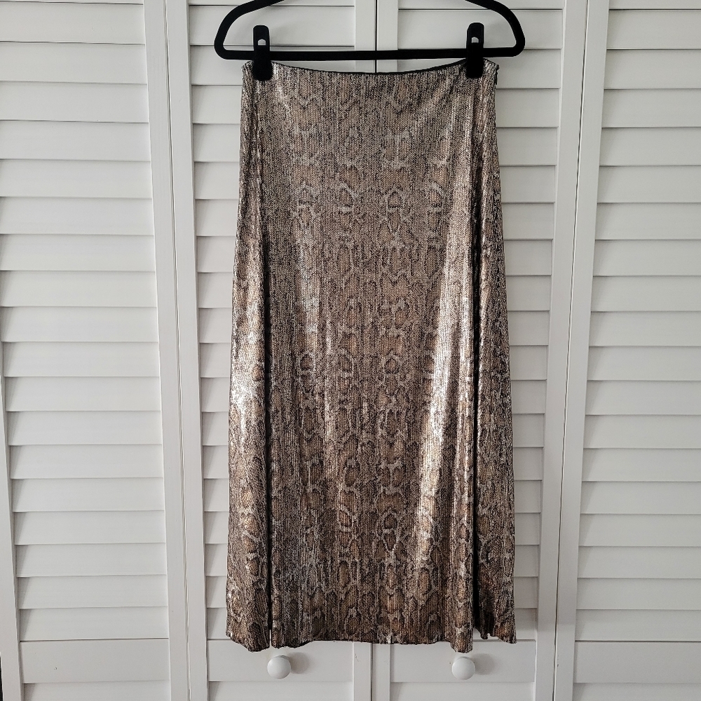 Zara Knit Sequin Snake Print A-Line Midi Skirt Si… - image 4